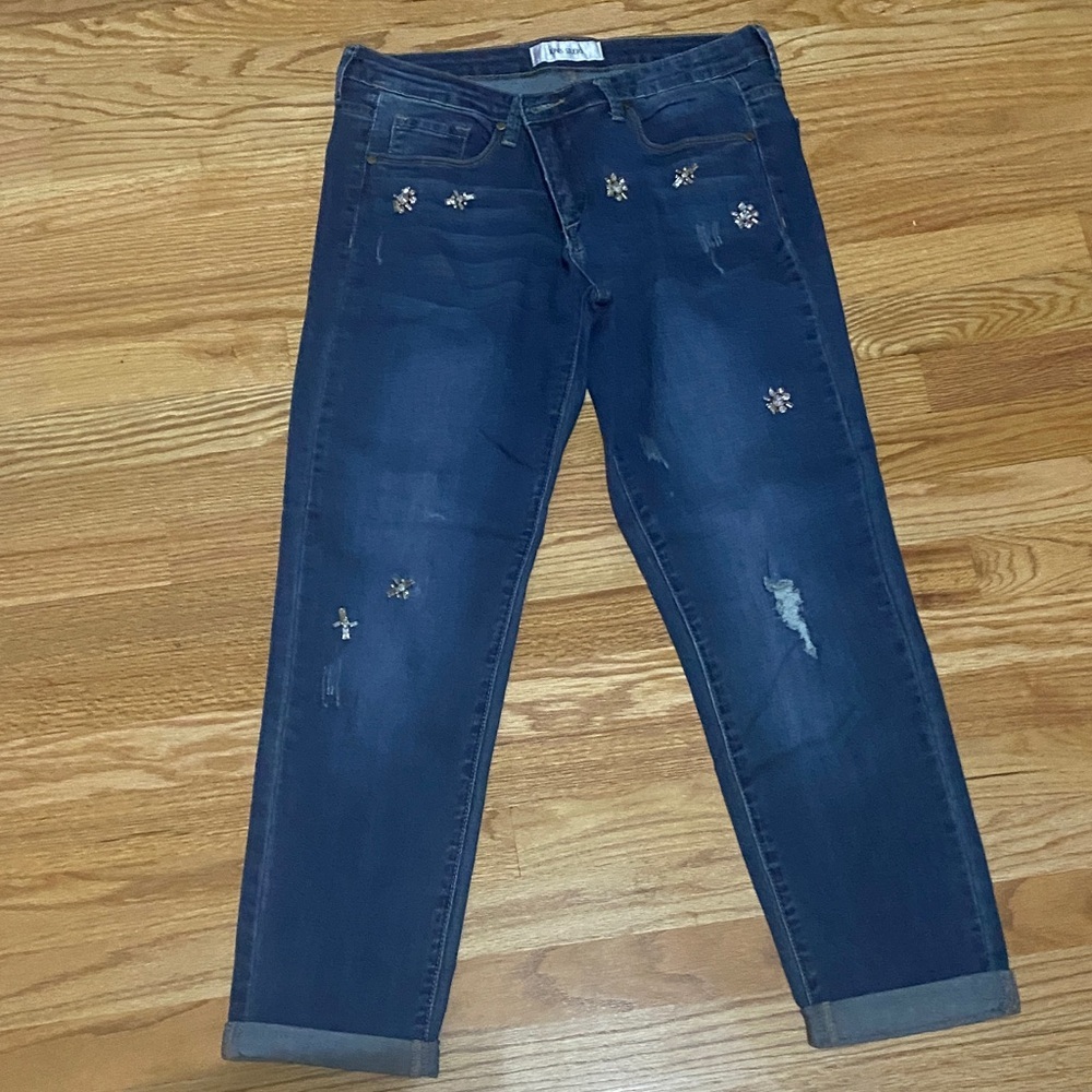 Jones Studio Dark Blue Cropped Jeans with Beaded Accents